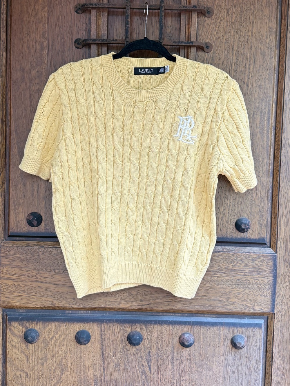 Ralph Lauren Yellow Cable-Knit Short-Sleeve Sweater Size L